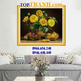 Tranh gắn đá hoa thược dược